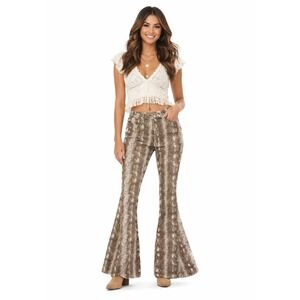 NWOT Saints & Hearts Brown Snakeskin Animal Print High Rise Flare Jeans S